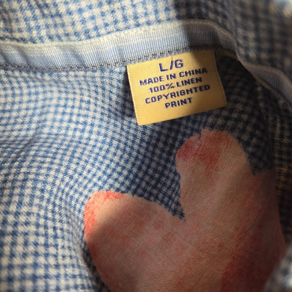 Tommy Bahama Shirt Mens Large Blue 100%‎ Linen Floral Hawaiian Origional Fit - Picture 4 of 8